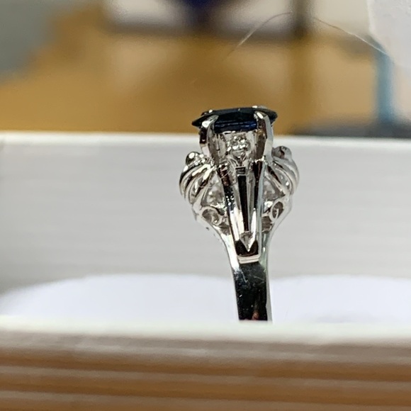 Platinum Sapphire & Diamond Cocktail Ring Size 5 Total Carat Weight 0.38 - Picture 6 of 16